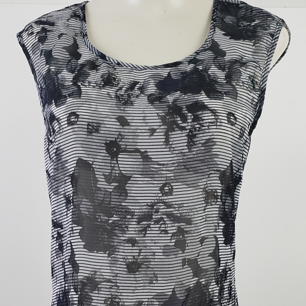 Studio Y Top Small Blue Stripe Floral Sleeveless